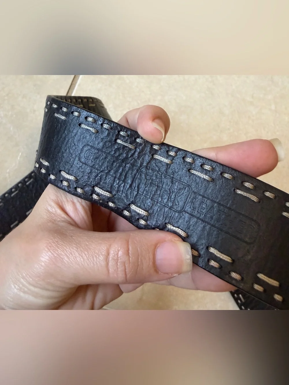Fossil Brand Stitch Genuine Leather Men’s  Belt  Black Size Large
